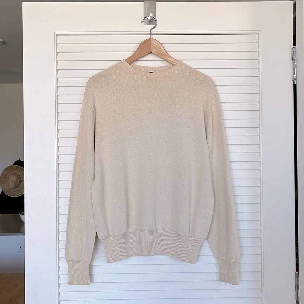 Uniqlo U 3D Crew Neck Long Sleeve Sweater in Natural